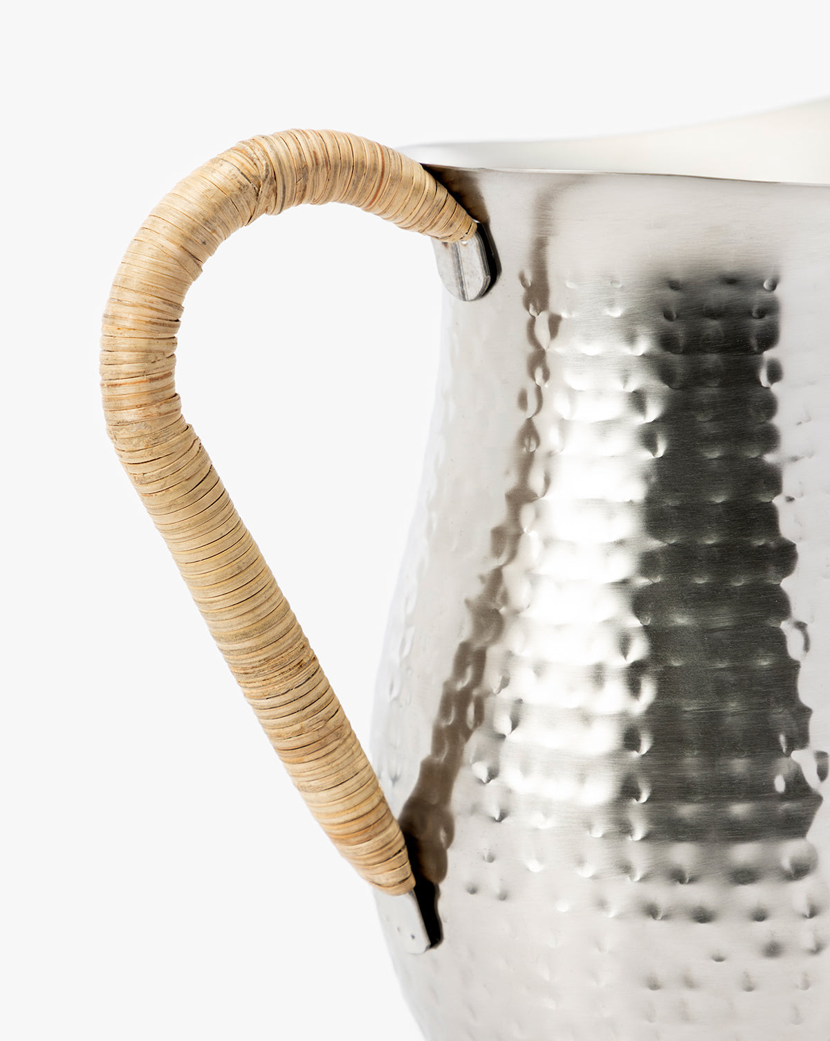 Hammered Stainless Steel Pitcher with Rattan Handle