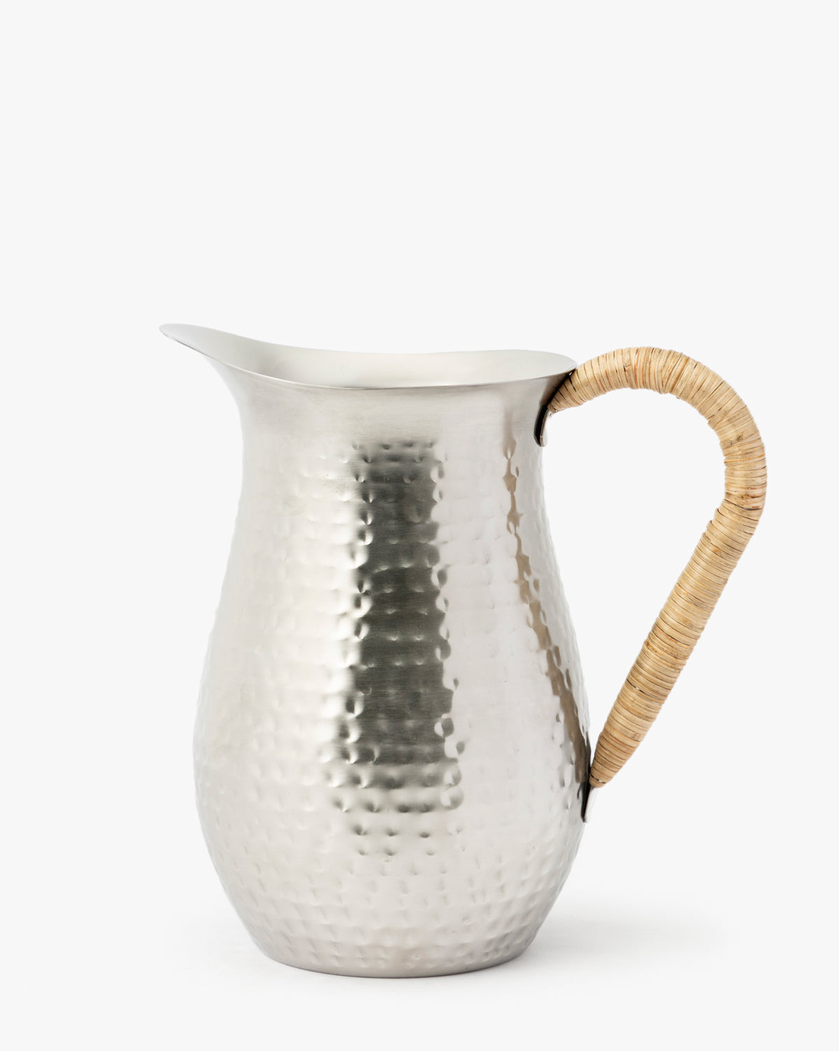 Hammered Stainless Steel Pitcher with Rattan Handle